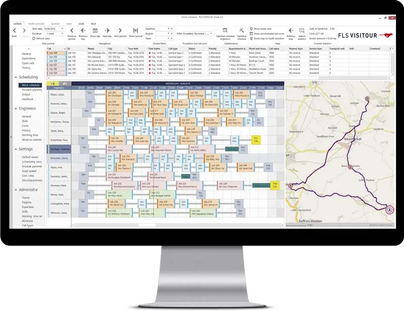 Screenshot of the Gantt overview of our Field Service Management Software FLS VISITOUR